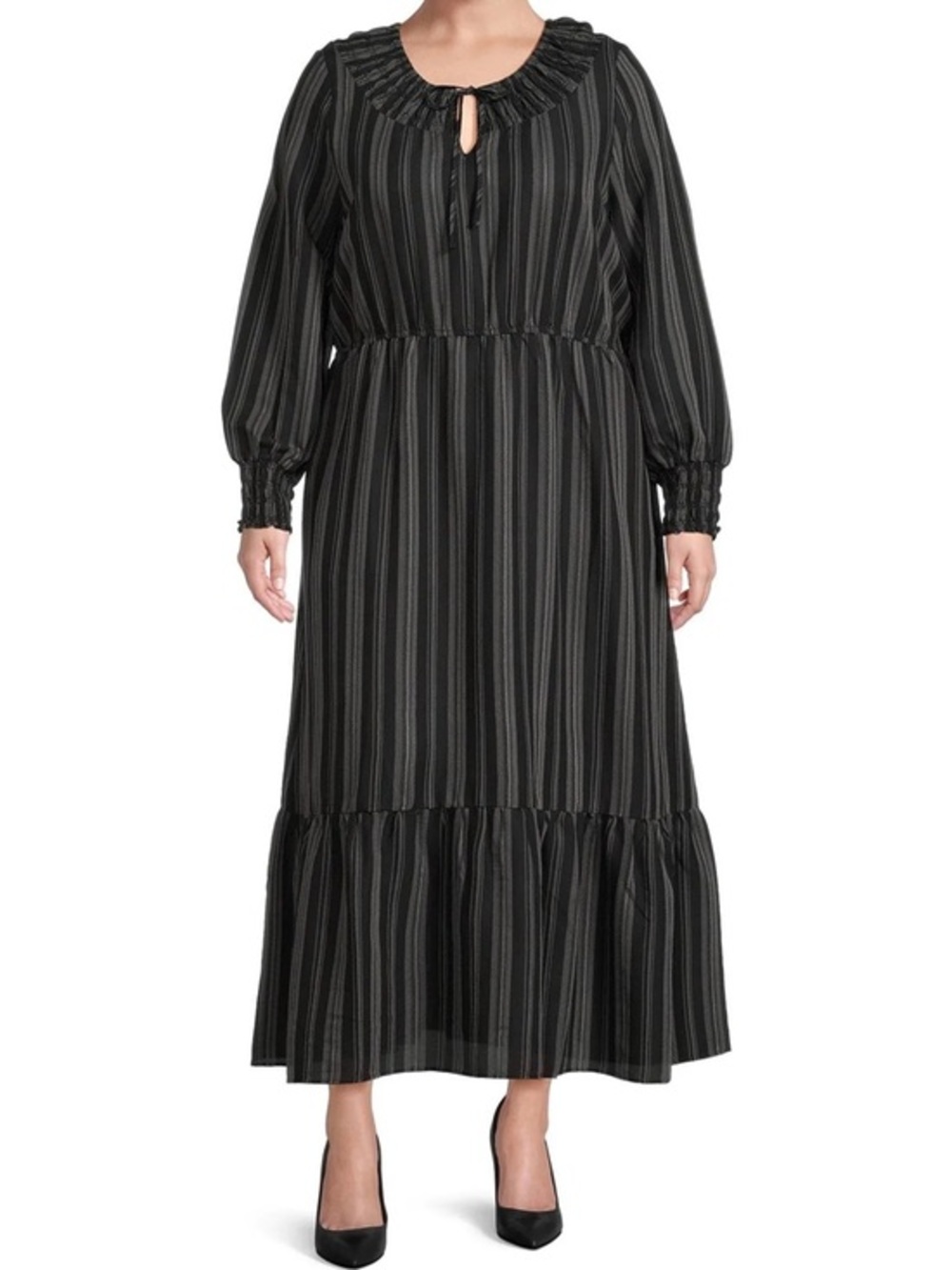 Women’s 2XL Terra & Sky Black Gray Maxi Dress Peasant Long Sleeve 20 22
